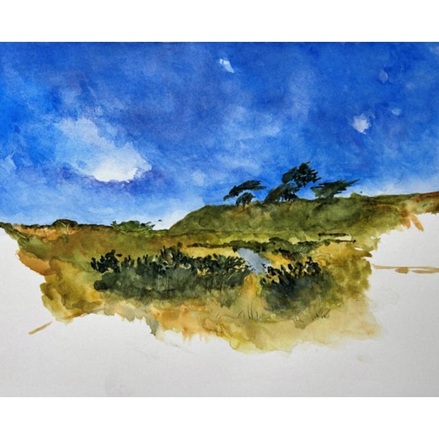Bandon Oregon, Looking East II by Timothy J. Standring | Watercolor on paper Landscape with hills and trees For Sale