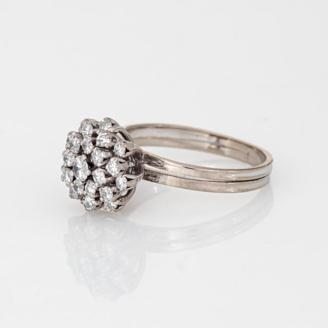 50s Portuguese Diamond Cluster Ring 14k White Gold Sz 6 Mid Century Fine Jewelry For Sale - Image 4 of 6