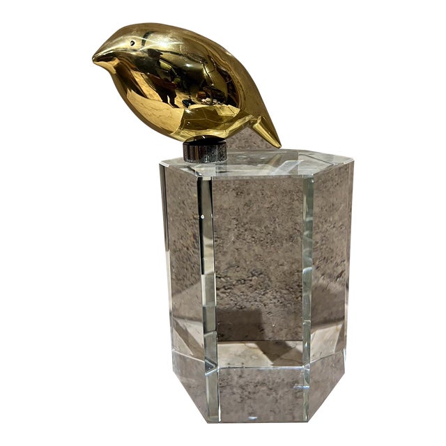 1970s Abstract Bronze Bird Sculpture Crystal Base For Sale