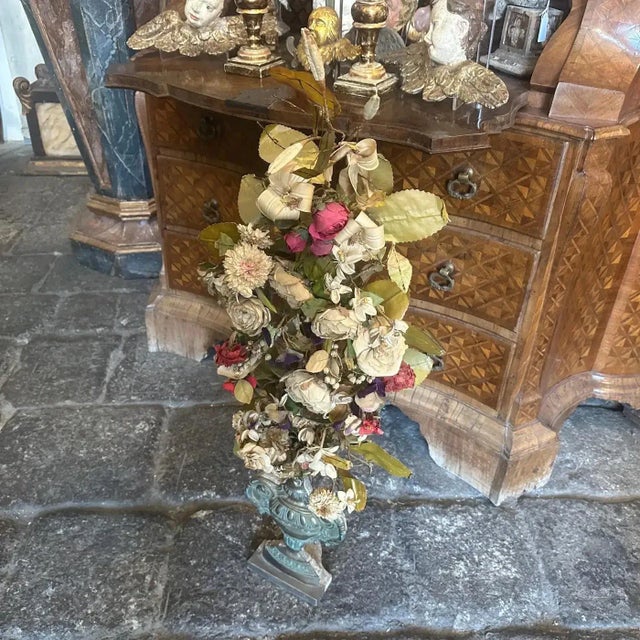 19th Century Wood Italian Decorative Palm Holder With Flower Composition For Sale - Image 4 of 9