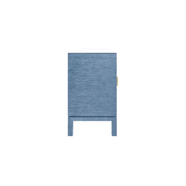 Metal Matthew Izzo Home Effie Denim Blue Grasscloth Four Door Buffet With Glass Top and Brass Square Handles For Sale - Image 7 of 8