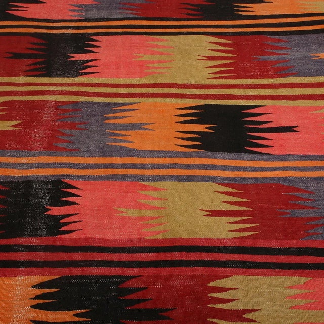 Tribal Vintage Mid-Century Afyon Geometric Multicolor Wool Kilim Rug-6′ × 9′7″ For Sale - Image 3 of 6