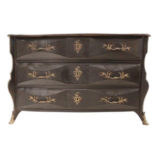 18th Century French Black Antique Mazarine Chest With Bronze Hardware For Sale