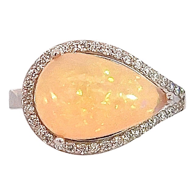 Natural Opal Diamond Ring 6.75 14k W Gold 4 TCW Certified For Sale