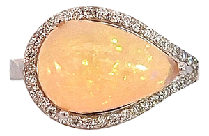 Natural Opal Diamond Ring 6.75 14k W Gold 4 TCW Certified