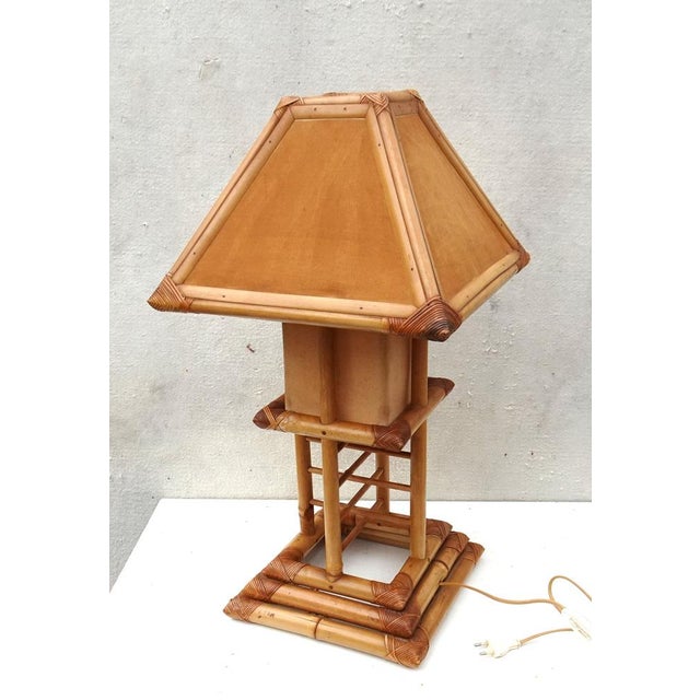 1990s Bamboo Rattan Pagoda Table Lamp, Italy, 1990s For Sale - Image 5 of 18