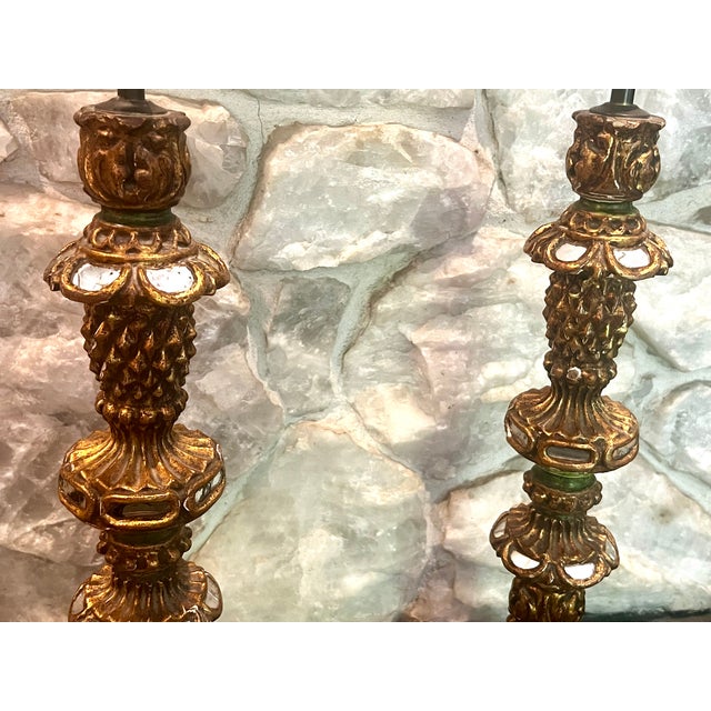 Antique Wood Candelabra Lamps With Mirror Insets - a Pair For Sale - Image 4 of 13
