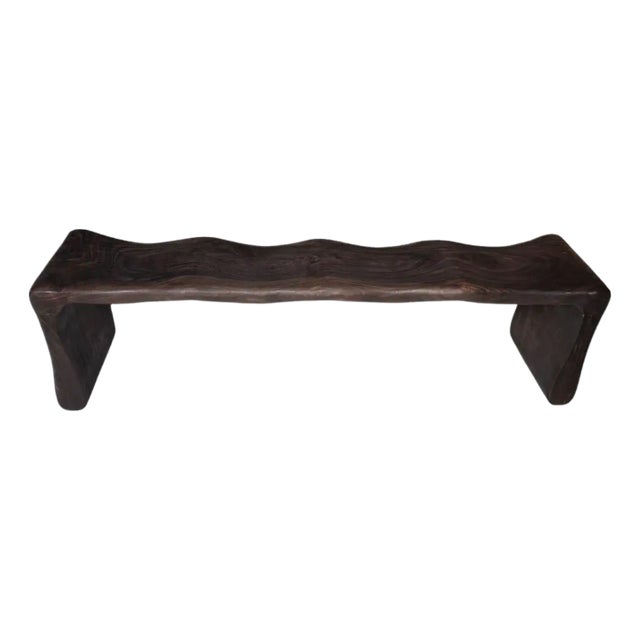Sculptural Mango Wood Bench, Modern Organic, Wood Textures, Dark Brown For Sale