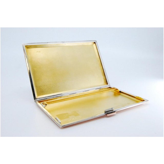 Silver Guilloche Silver Cigarette Case with Gold Surround and Hinged Lid For Sale - Image 8 of 11