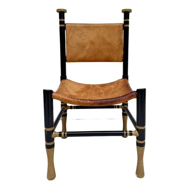 Italian Modern Mid-Century Leather and Wood Thebes-Style Chair For Sale