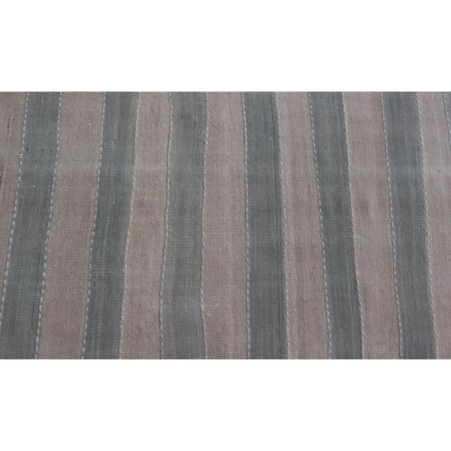 Ivory Vintage Turkish Kilim Runner With Soft Blue and Ivory Stripes For Sale - Image 8 of 11