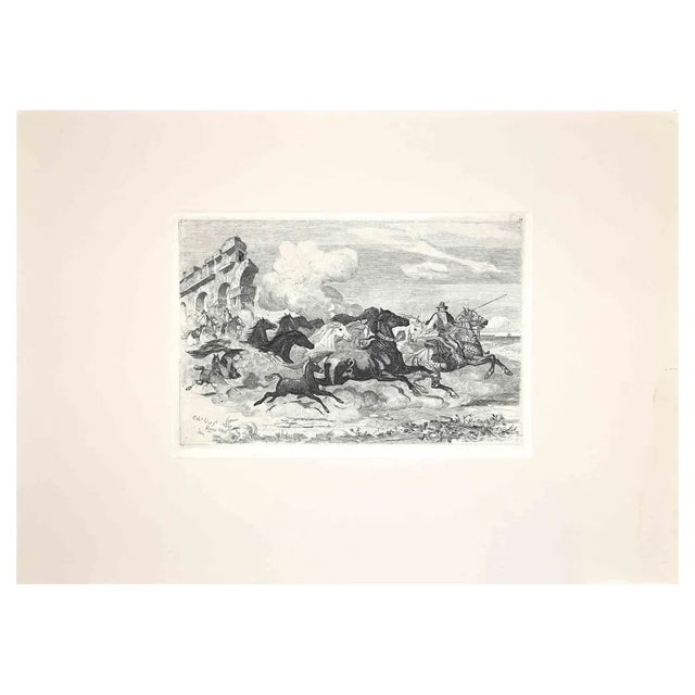 After Charles Coleman, Wild Horses in Roman Countryside, Etching For Sale