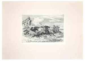 After Charles Coleman, Wild Horses in Roman Countryside, Etching