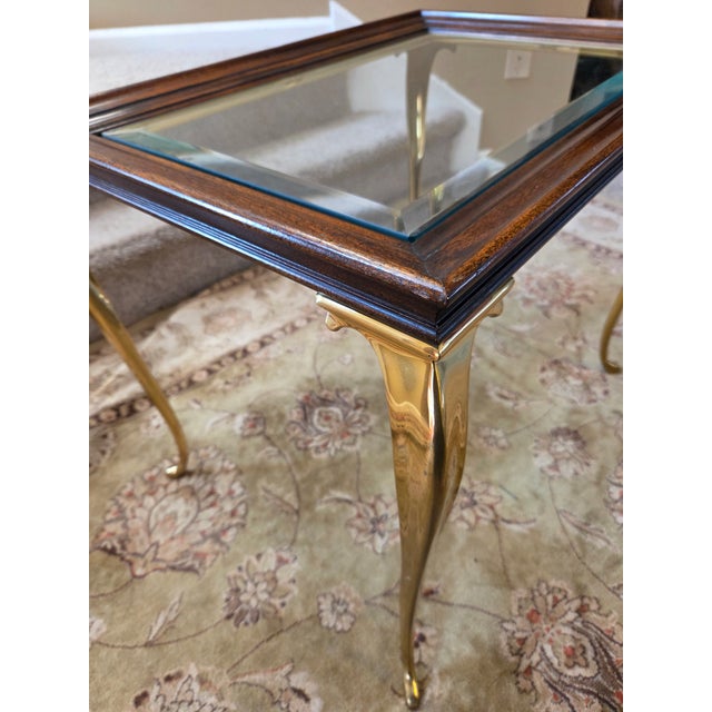 Hollywood Regency Brandt Brass Leg End Side Coffee Table For Sale - Image 3 of 7