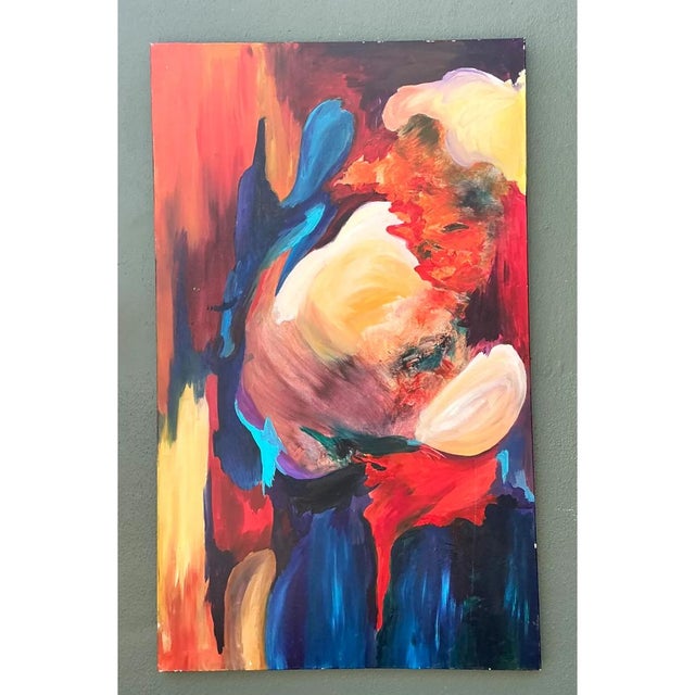 This monumental vintage abstract expressionist oil painting on canvas presents a sweeping, emotionally charged visual...