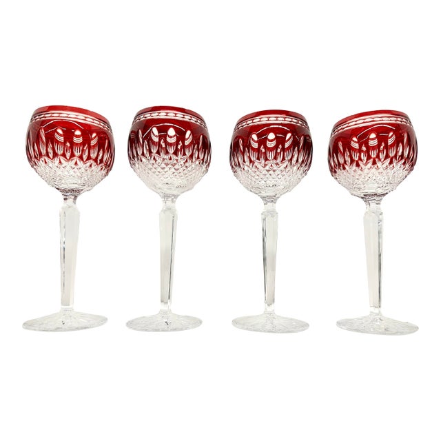Vintage Waterford Crystal Clarendon Ruby Wine Hock Glasses - Set of 4 For Sale