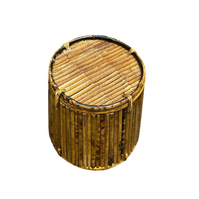 Brown Mid 20th Century Vintage Tortoise Pencil Bamboo With Rattan Basket Planter For Sale - Image 8 of 12