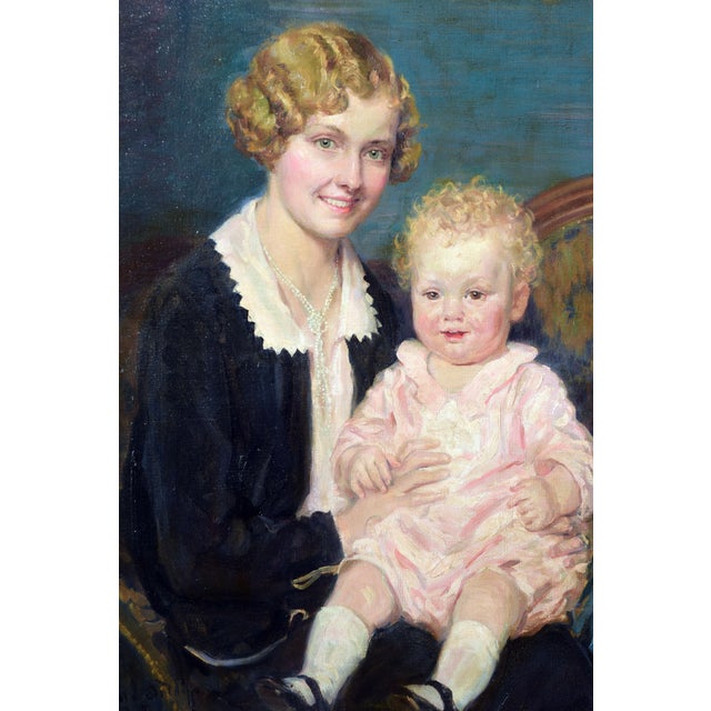 Art Deco 1920s H. Willard Ortlip Mother and Child 1920s - With Rare Newcomb Macklin Giltwood Frame For Sale - Image 3 of 6