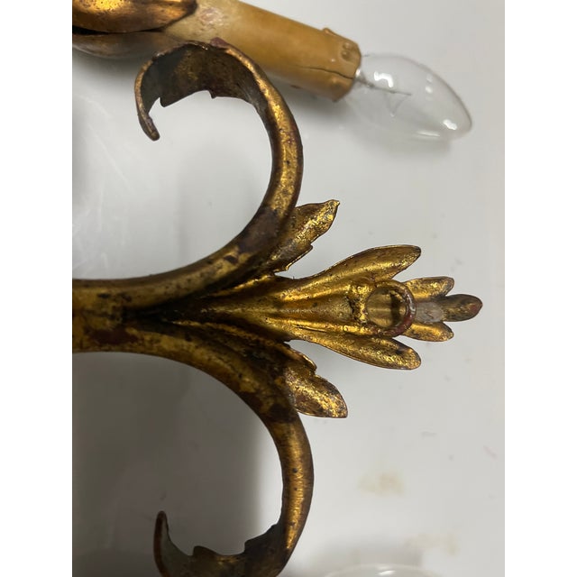 Large Tole Florentine Gold Gilded Sconces, 1960s, Set of 2 For Sale - Image 3 of 12