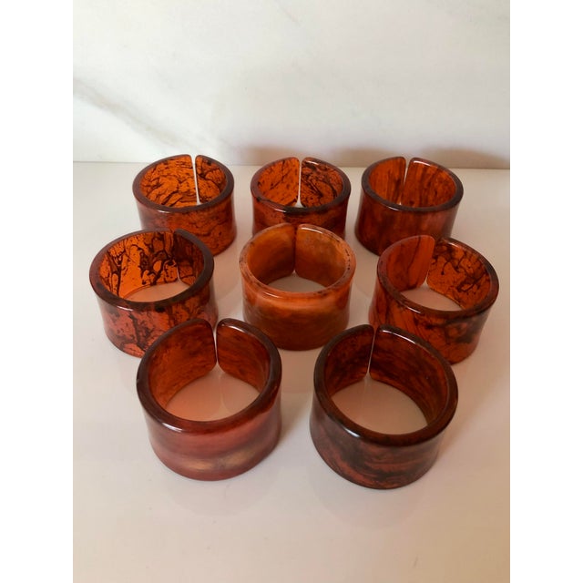 Brown Vintage Tortoise Motif Lucite Napkin Rings - Set of 8 For Sale - Image 8 of 8