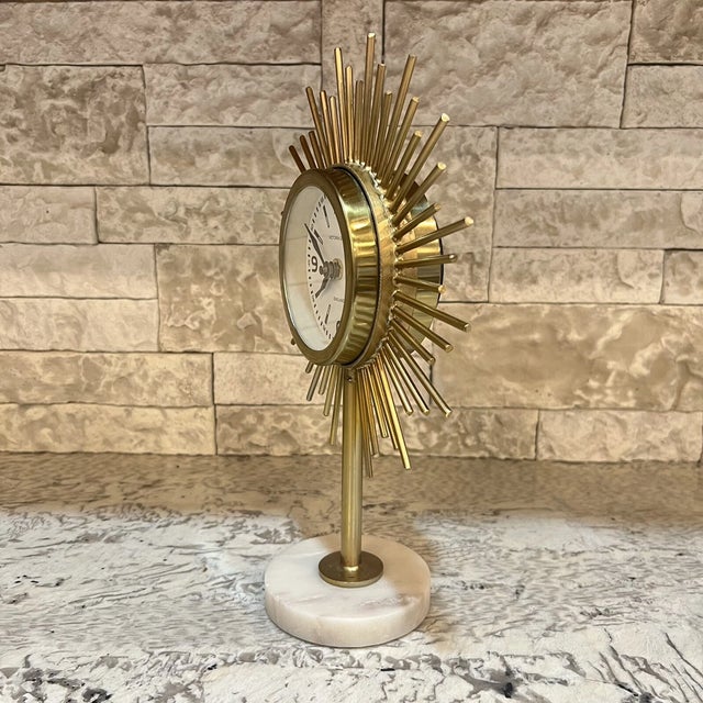 Metal Vintage Victoria Queen England Starburst Marble Base Clock For Sale - Image 7 of 8