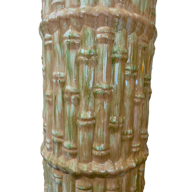 Bunny Williams Home Mid 20th Century Hollywood Regency Majolica Faux Bamboo Umbrella Stand or Floor Vase, Palm Beach Style, 18" For Sale - Image 4 of 9