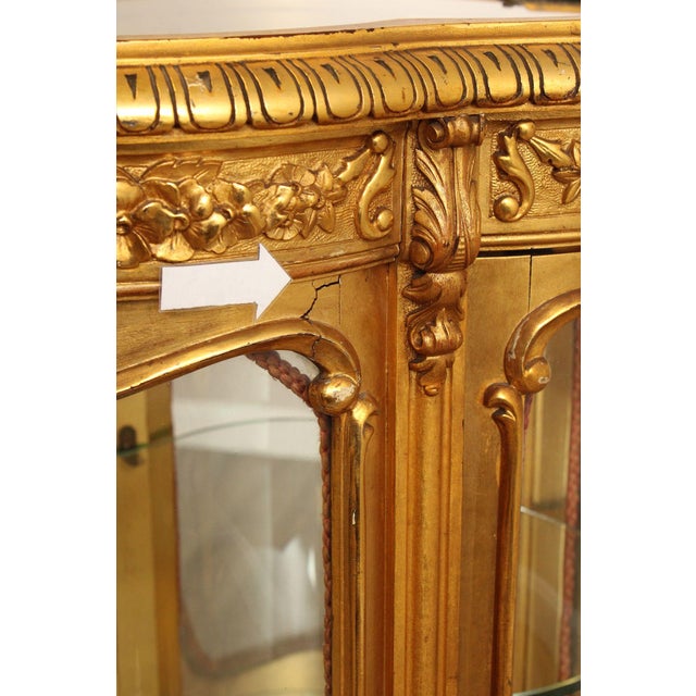 Rococo Style Giltwood Curio Cabinet With Glass Panels For Sale - Image 11 of 18