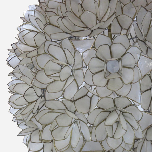 Shell 1960s Capiz Shell Lotus Pendant Light For Sale - Image 7 of 8