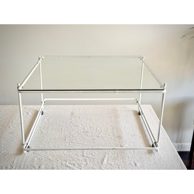 Scandinavian Minimalist Mid-Century Modern Tubular Steel & Glass Coffee Table in Style of Max Sauze For Sale In Los Angeles - Image 6 of 10