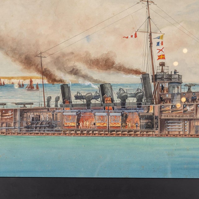 Charles John De Lacy, Warship Illustrations, Late 19th or Early 20th Century, Oil Paintings on Board, Framed, Set of 2 For Sale - Image 13 of 15