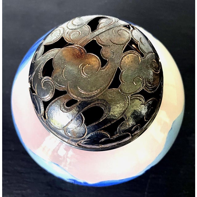 Japanese Glazed Ceramic and Silver Koro Incense Burner Makuzu Kozan For Sale - Image 10 of 17