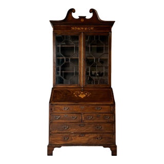 George III Period Bureau Bookcase With Classical Swan Neck Pediment For Sale