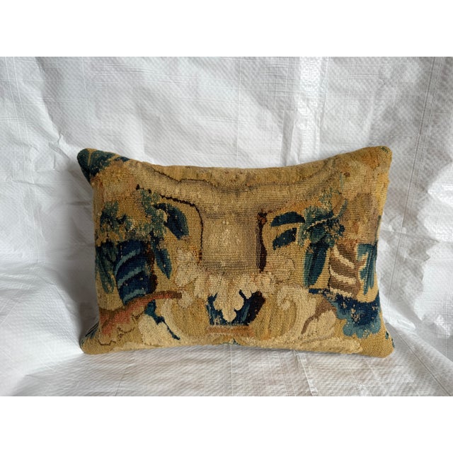 17th Century Antique Flemish Verdure Tapestry Pillow For Sale - Image 4 of 7