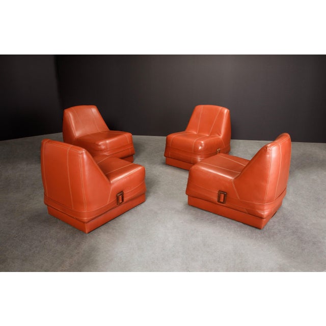 Mid-Century Modern Percival Lafer MP-75 Lounge Chairs w Rosewood Buckles, 1970 Brazil - Set of 4 For Sale - Image 3 of 12