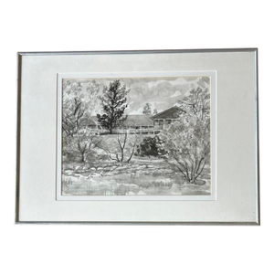 Betty Beede "Petaluma Adobe" Original Monochromatic Watercolor Painting c.1990