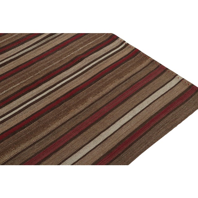 Rug & Kilim 1950s Vintage Bidjar Palas Persian Kilim in Beige-Brown and Red Stripes by Rug & Kilim For Sale - Image 4 of 7
