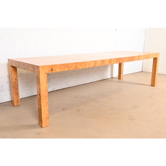 Thayer Coggin Milo Baughman for Thayer Coggin Mid-Century Modern Burl Wood Parsons Extension Dining Table, Newly Refinished For Sale - Image 4 of 11