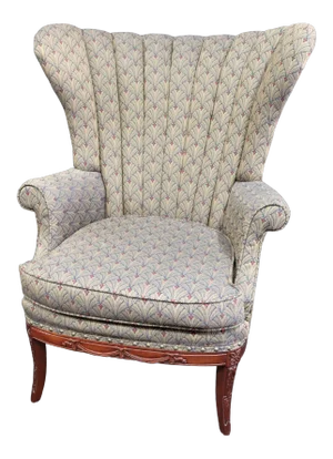 French Style Carved Channelback Wing Chair