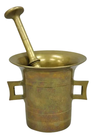 Antique Solid Bronze Brass German Apothecary Mortar With Pestle - 2 PCS