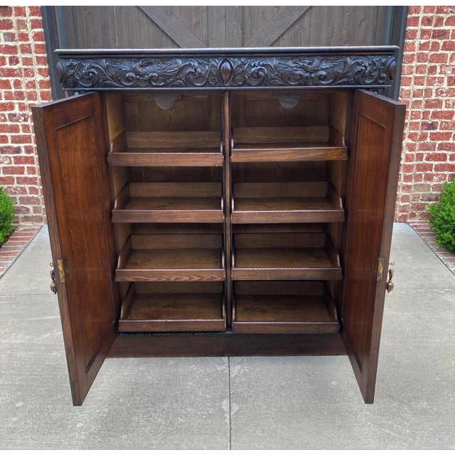 Late 19th Century Antique English Cabinet Chest Wardrobe Gothic Revival Oak Monkeys Rare C.1880s For Sale - Image 5 of 13