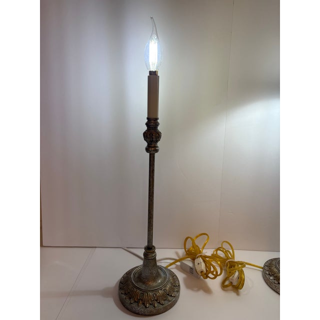 Mid-Century Modern 1970s Hollywood Regency Candle Stick Table Lamps a Pair For Sale - Image 3 of 8