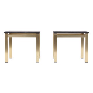 Coffee Tables in Brass-Plated Metal with Black Slate Tops, 1970s, Set of 2 For Sale