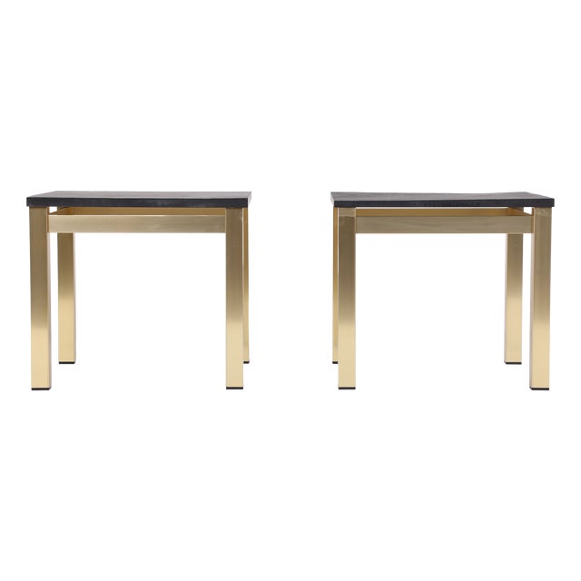 Coffee Tables in Brass-Plated Metal with Black Slate Tops, 1970s, Set of 2 For Sale