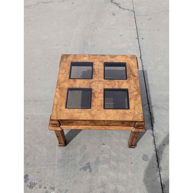 Postmodern Burl Wood and Smoked Glass Square Side Table, 1970s For Sale - Image 9 of 10