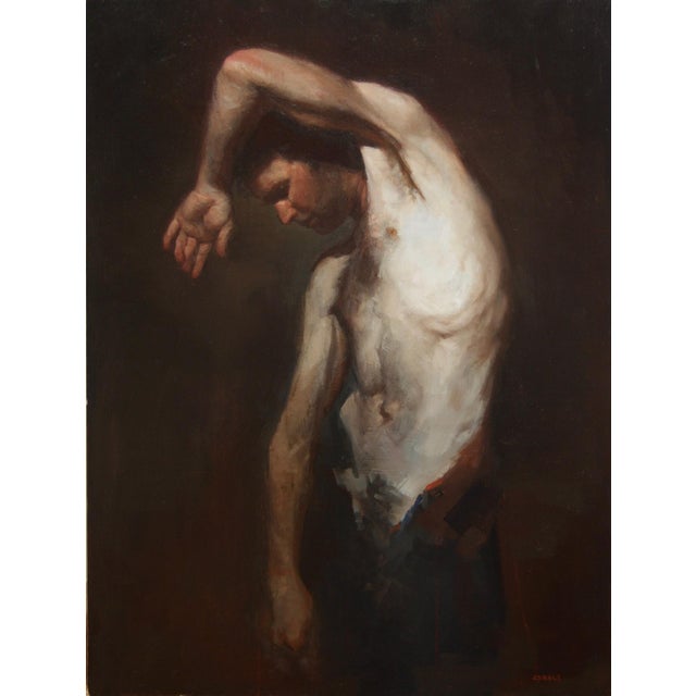 Dreamstate II by Zack Zdrale | Oil Painting of a male figure with a raised arm and torso exposed For Sale