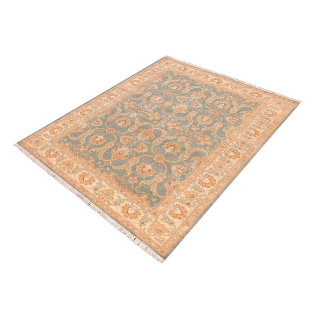 Shabby Chic Classic Ziegler Green Beige Hand-Knotted Wool Rug - 5'2'' X 6'8'' For Sale - Image 3 of 8