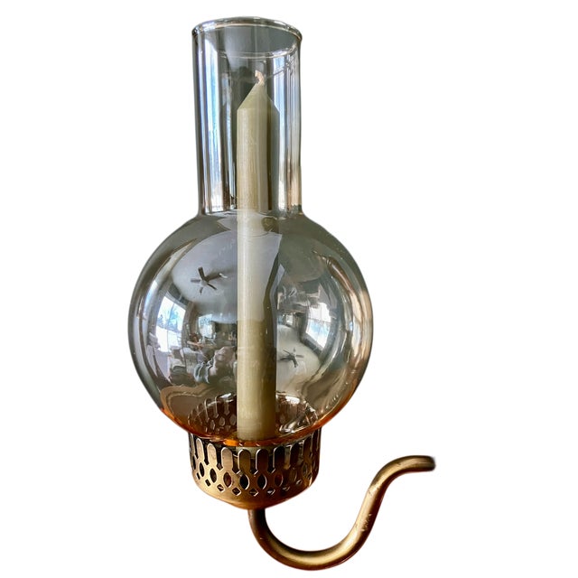 Vintage Brass and Wood Candelabra With Two Hurricane Glass Shades For Sale - Image 10 of 18