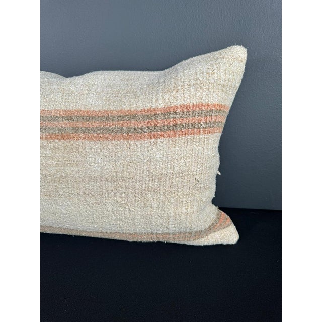 Turkish Hemp Pillow Cushion Natural Beige Rust Pillow Cushion Cover 16" x 24" For Sale - Image 4 of 4