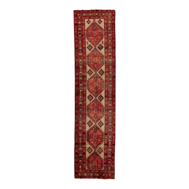 1960s Handmade Wool Runner Vintage Serab With a Tribal Motif in Red For Sale