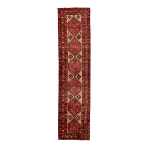 1960s Handmade Wool Runner Vintage Serab With a Tribal Motif in Red